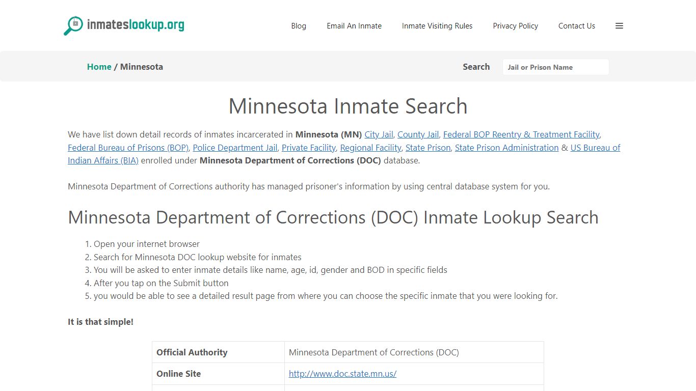 Minnesota Inmate Lookup & Search - Minnesota Department of Corrections ...